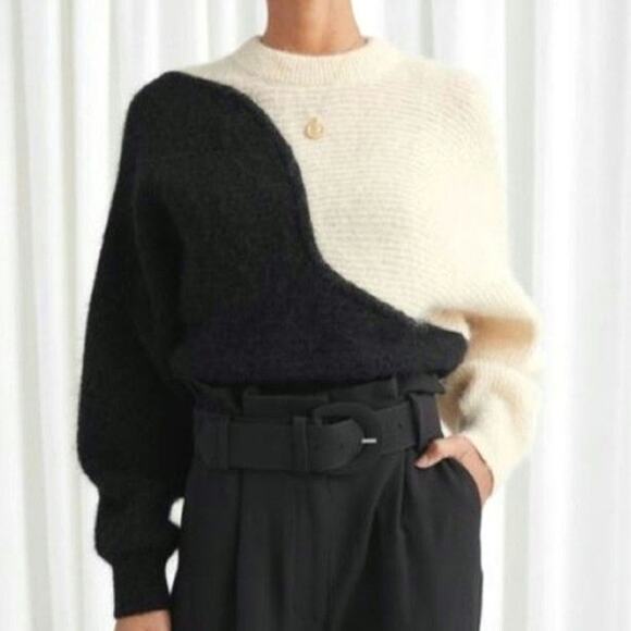 And Other Stories Yin Yang Colorblock Alpaca Wool Crew Neck Sweater Size XS - Picture 2 of 16